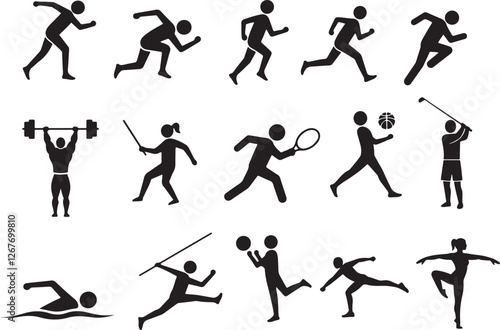 Tableau sur toile PrintDynamic Sport Silhouettes Diverse Athletes in Motion Vector Illustration Se