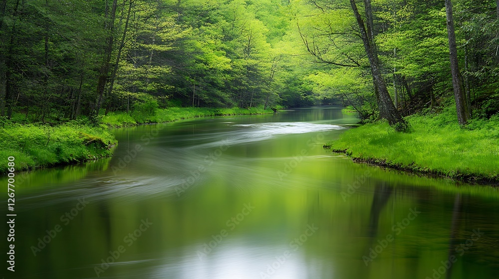 Serene Green River Winding Through Lush Forest Serene Green River Winding Through Lush Forest
