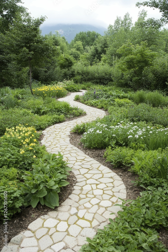 Community garden design featuring mosaic pathways, fragrant plants, and engaging areas for kids, encouraging discovery and connection with nature. Community garden design featuring mosaic pathways, fragrant plants, and engaging areas for kids, encouraging discovery and connection with nature.