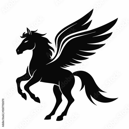 Pegasus vector silhouette black design white background