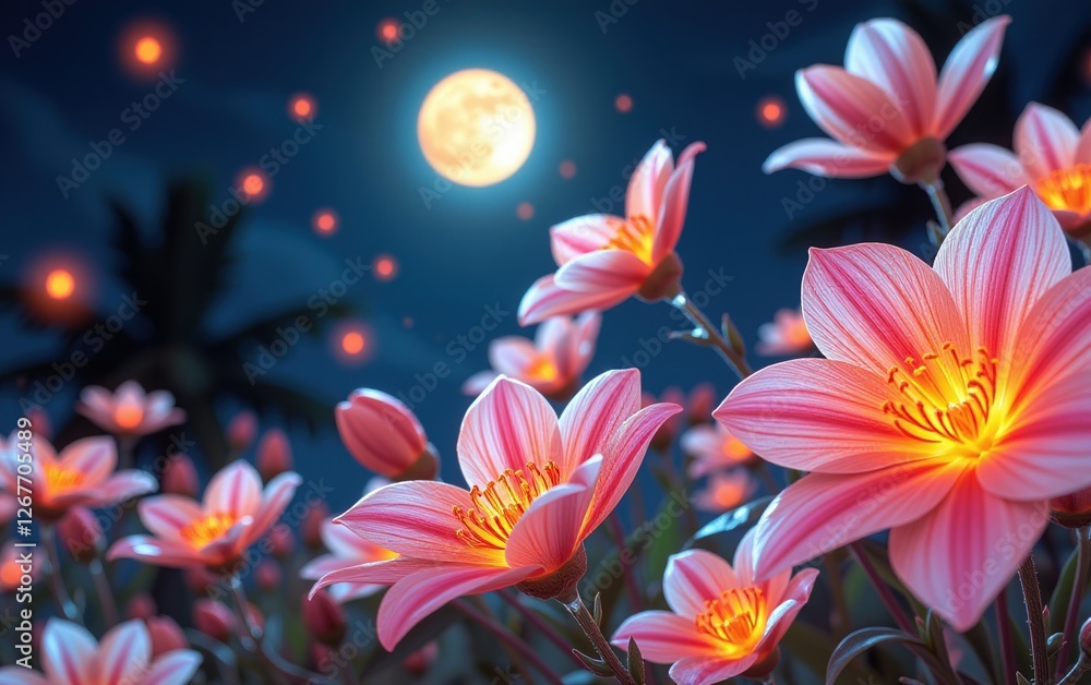 A stunning close-up of vibrant, glowing flowers in full bloom, illuminated with soft golden light. A stunning close-up of vibrant, glowing flowers in full bloom, illuminated with soft golden light.