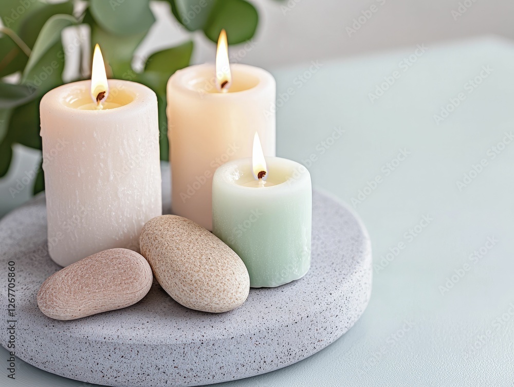 Mindfulness meditation space incorporating soothing candles, gentle textures, and serene visuals promoting relaxation before sleep Mindfulness meditation space incorporating soothing candles, gentle textures, and serene visuals promoting relaxation before sleep