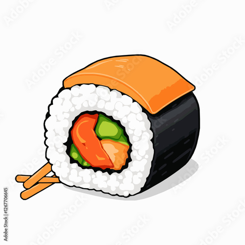 Sushi Roll Set with Chopsticks Vector