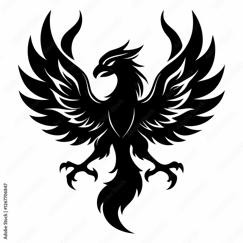 Fototapeta premium Phoenix vector silhouette black design white background