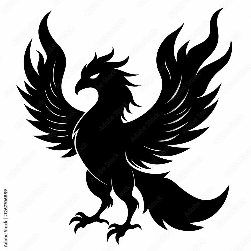 Phoenix vector silhouette black design white background Phoenix vector silhouette black design white background