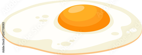 Cartoon illustration of a single fried egg showing a bright orange circular yolk surrounded by cooked egg white, creating a simple yet appealing visual of a classic breakfast food