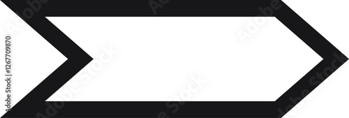 Minimalist vector illustration of a black arrow pointing to the right, featuring a double border and empty space inside, ideal for indicating direction, progress, or movement