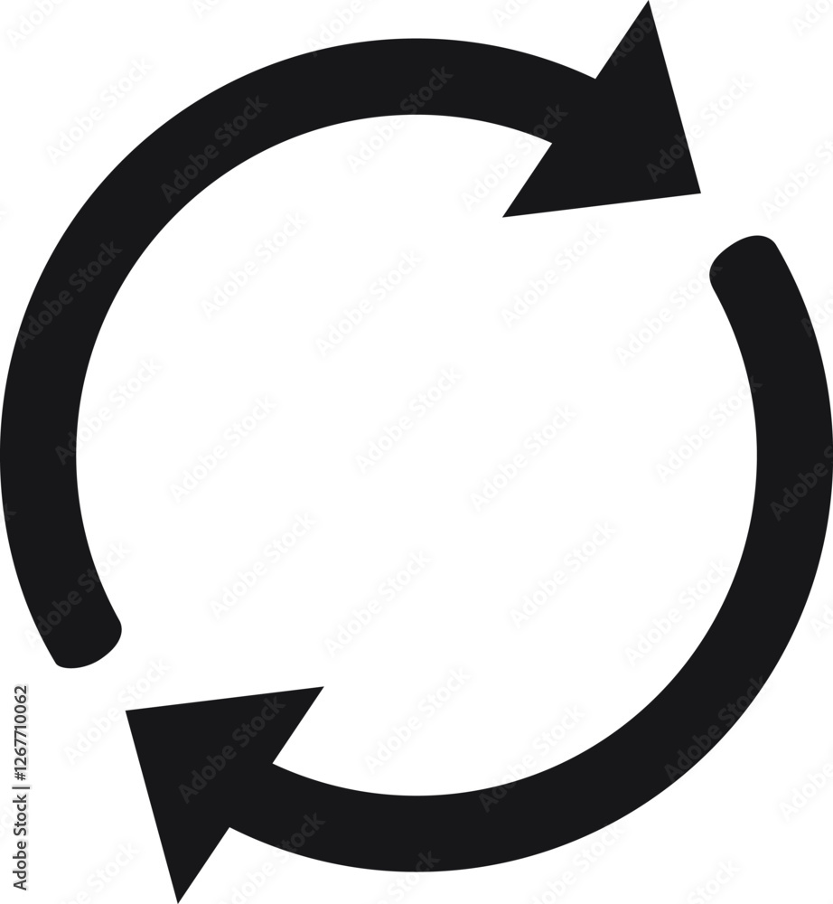 Two arrows forming a circular design, rotating clockwise and counterclockwise, symbolizing reload and refresh concepts against a clean white background