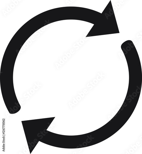 Two arrows forming a circular design, rotating clockwise and counterclockwise, symbolizing reload and refresh concepts against a clean white background