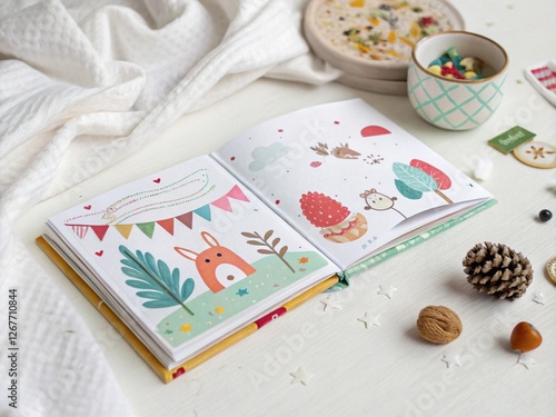 picture book with cute decoration for kids on isolated white background for your school needs