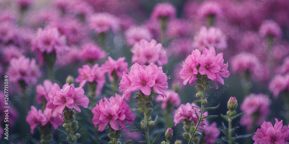 Pink blooming flowers in a garden setting with soft focus background and Copy Space for text placement Pink blooming flowers in a garden setting with soft focus background and Copy Space for text placement