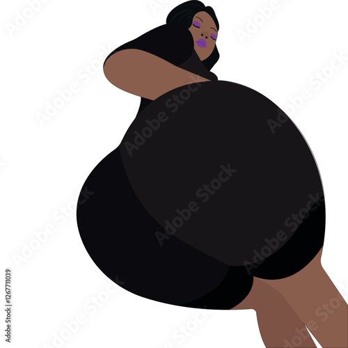 Sexy woman, big booty. Vector girl in bikini