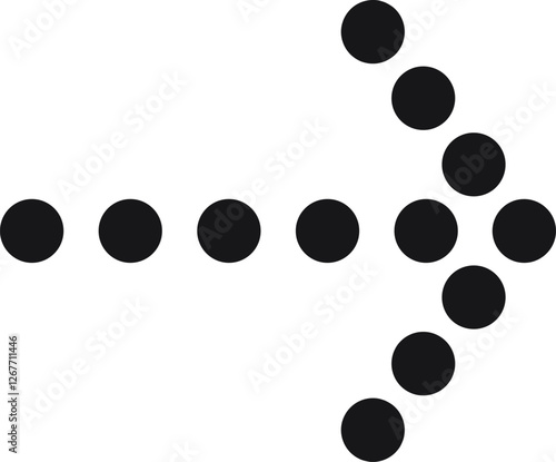 Black dotted arrow, composed of circles in increasing size, pointing right, serves as a modern symbol for direction and movement, perfect for navigation and progress