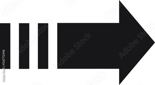 Minimalist black arrow pointing right, accompanied by three vertical lines on the left, representing a clear symbol of progress and movement towards future goals and achievements