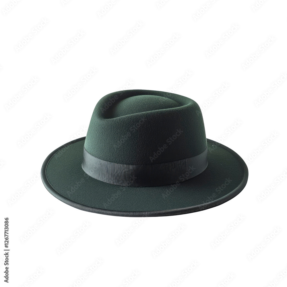 Stylish Dark Green Fedora Hat Isolated on White Background Stylish Dark Green Fedora Hat Isolated on White Background