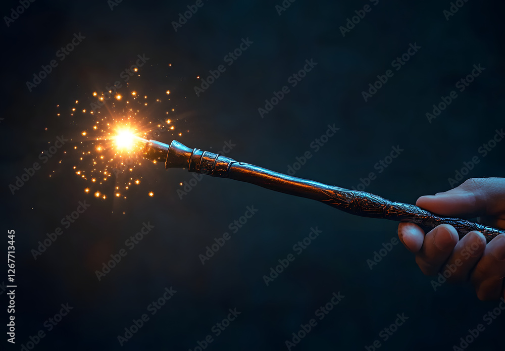 Fototapeta premium Mystical wand on black, Miracle magic stick, Wizard's tool on dark