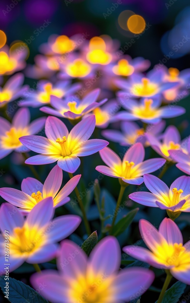 A stunning close-up of vibrant, glowing flowers in full bloom, illuminated with soft golden light. A stunning close-up of vibrant, glowing flowers in full bloom, illuminated with soft golden light.