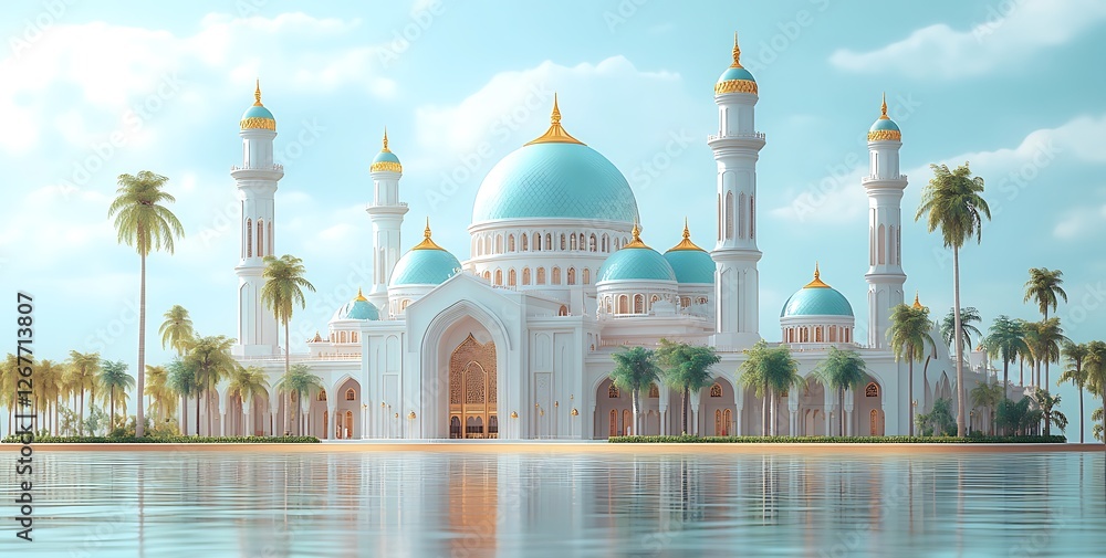 Obraz premium 3d illustration of an exquisite mosque building.