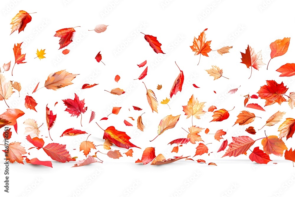 Colorful Autumn Leaves Falling in Motion on a White Background Colorful Autumn Leaves Falling in Motion on a White Background