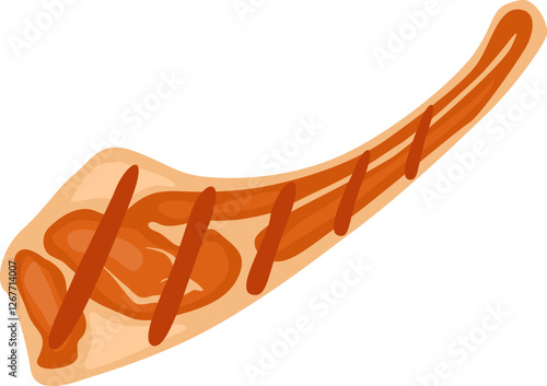Grilled lamb chop with bone presenting grill marks on white background, simple flat design illustration, suitable for food and restaurant concepts