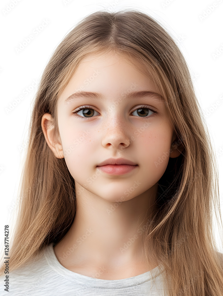 Portrait girl ID photo on white background Portrait girl ID photo on white background