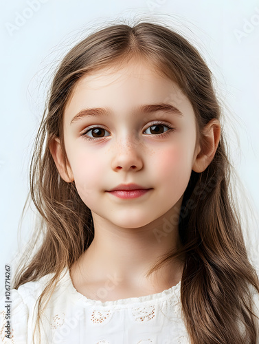 Portrait girl ID photo on white background