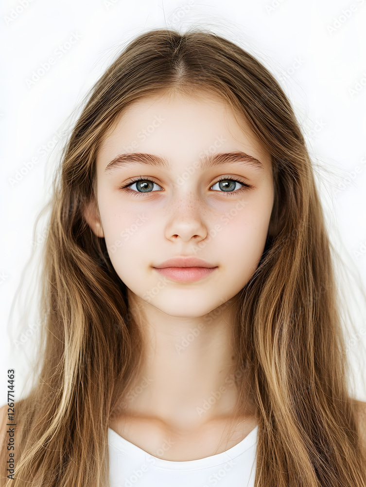 Portrait girl ID photo on white background Portrait girl ID photo on white background