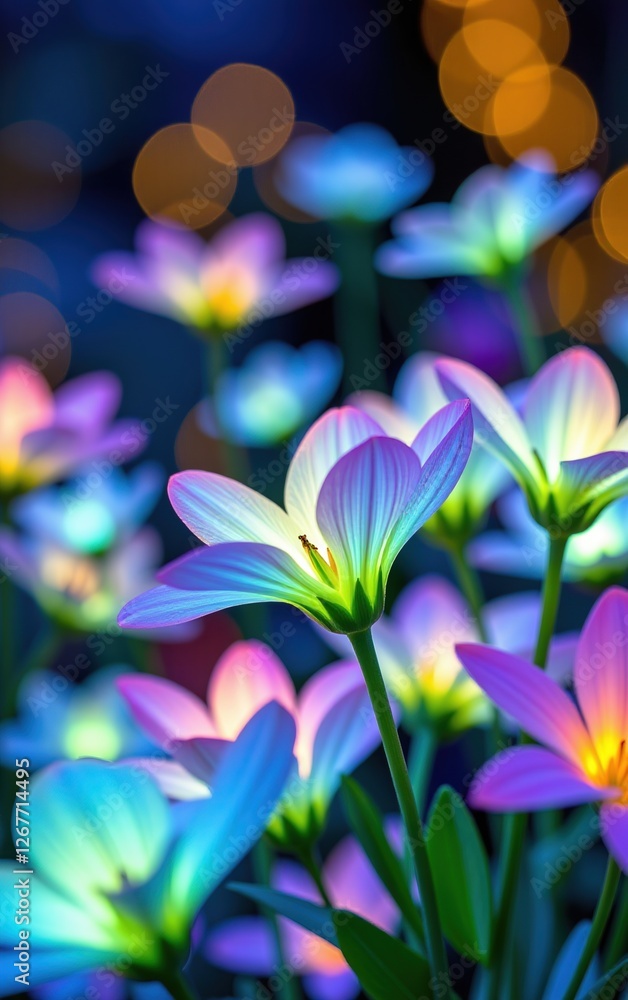 A stunning close-up of vibrant, glowing flowers in full bloom, illuminated with soft golden light. A stunning close-up of vibrant, glowing flowers in full bloom, illuminated with soft golden light.