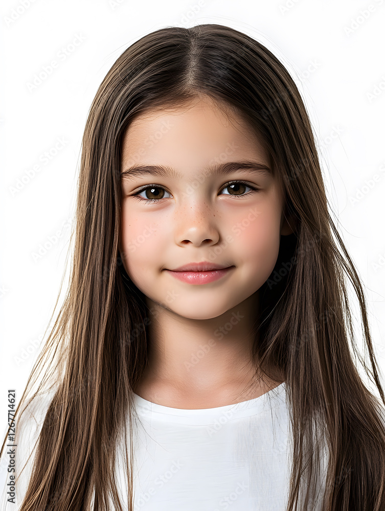 Fototapeta premium Portrait girl ID photo on white background