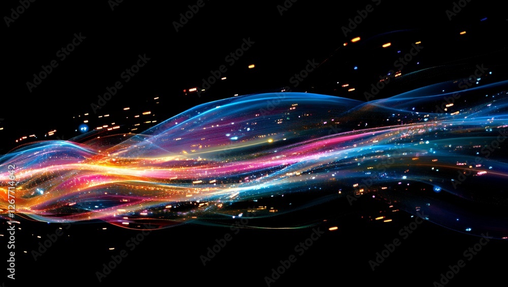 Fototapeta premium Abstract Colorful Light Waves Flowing Dynamically Across Dark Background