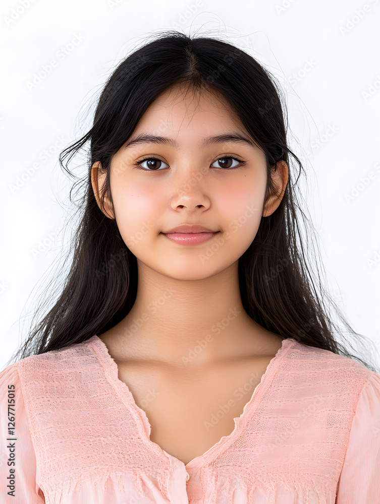 Portrait girl ID photo on white background Portrait girl ID photo on white background