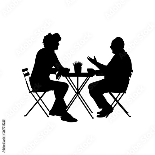 Two people are sitting in two chairs on either side of the table vector.