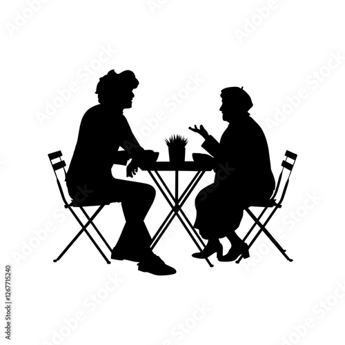 A boy and a girl are sitting on one side of the table and talking vector .