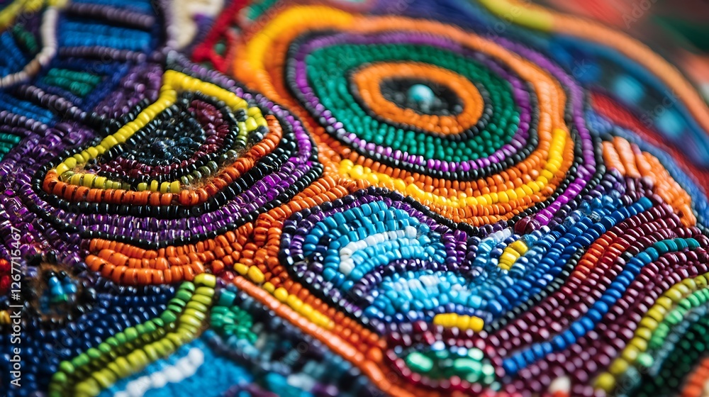 Vibrant Beaded Textile: A Close-Up of Colorful Beads Vibrant Beaded Textile: A Close-Up of Colorful Beads