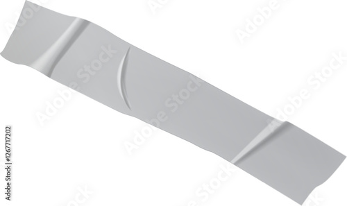 Crumpled piece of white sticky tape resting against a white background, providing ample copy space. Ideal for themes of fixing, packaging, and attaching in various creative projects
