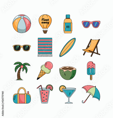 Summer vector icons symbol pack illustration creative concept