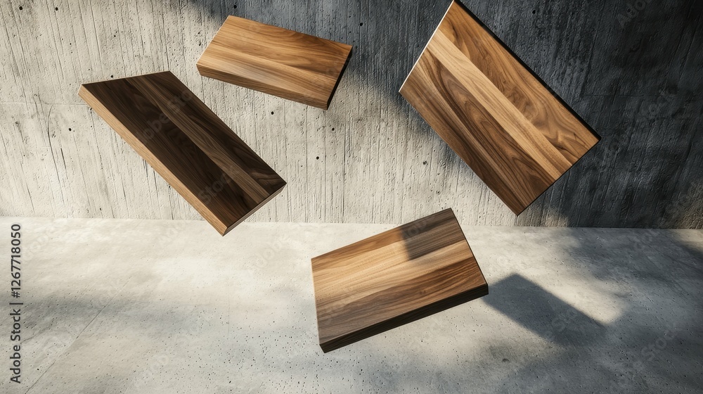 Fototapeta premium Wooden Boards Abstract Composition on Concrete Surface