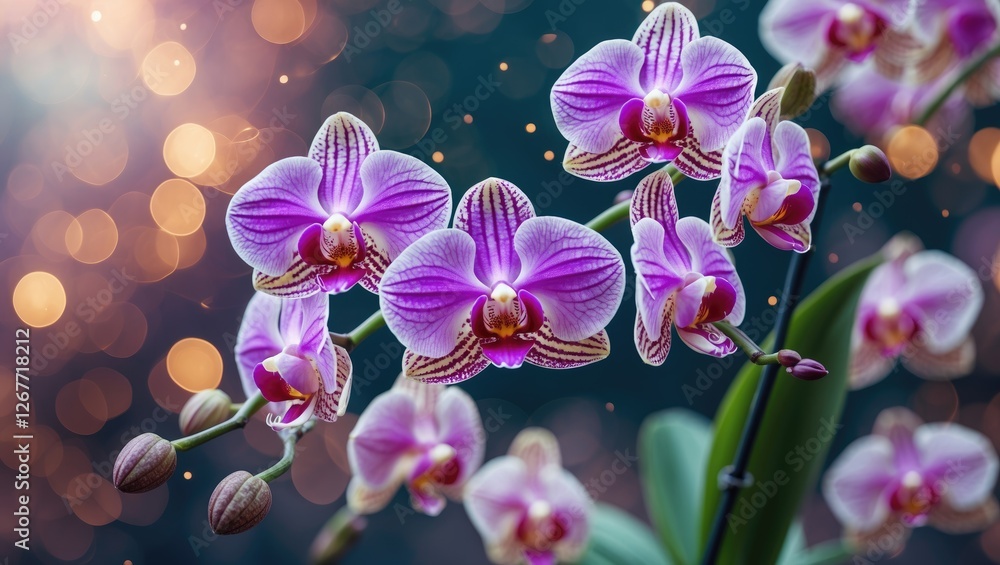 Pink orchid flowers with soft bokeh background and leaves close-up nature photography Copy Space Pink orchid flowers with soft bokeh background and leaves close-up nature photography Copy Space