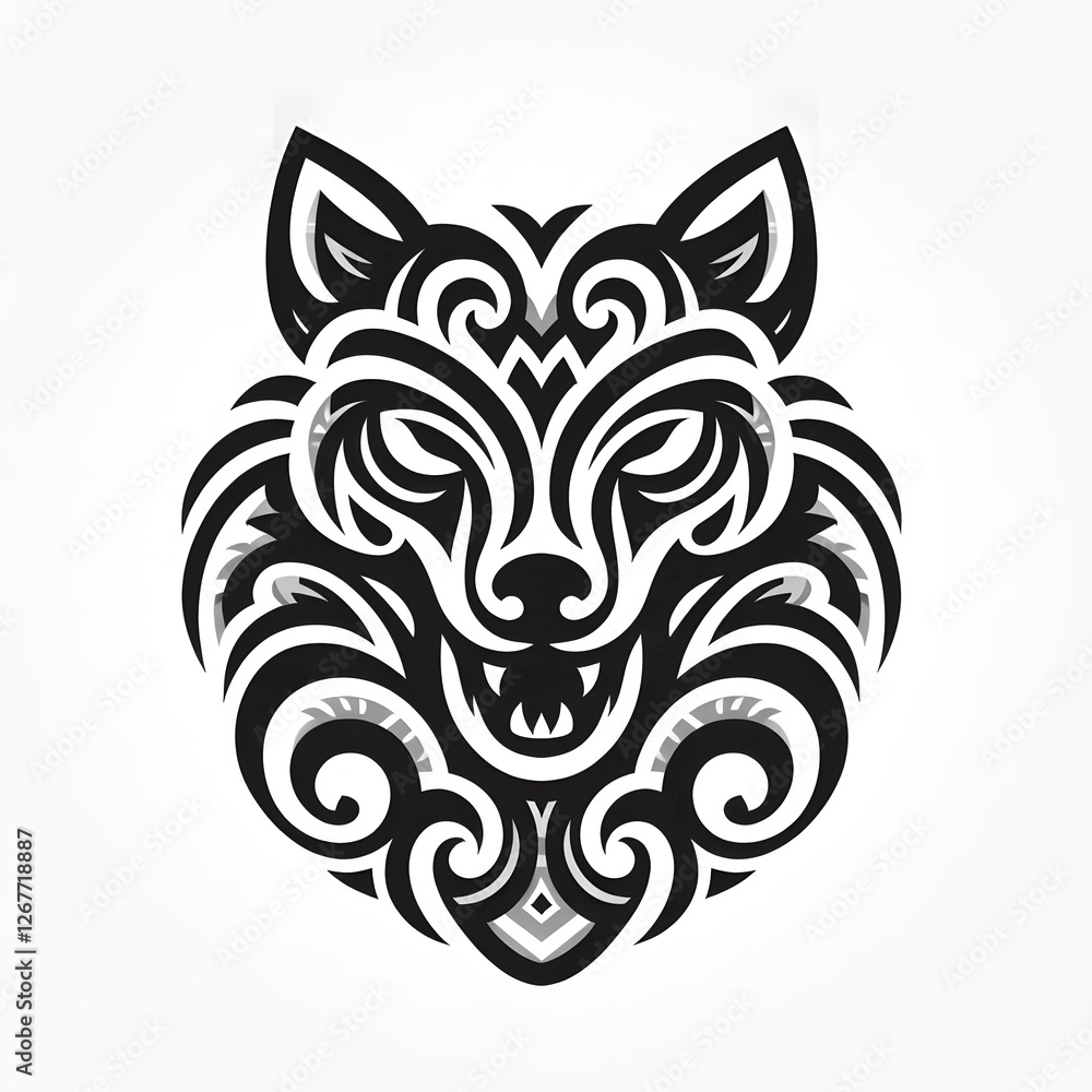 Fototapeta premium AI Generate of Wolf Shape in Samoan Art style isolated in white