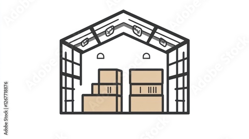 Warehouse interior illustration, showing storage, roof, and structure. Possible use stock image for architectural presentation photo