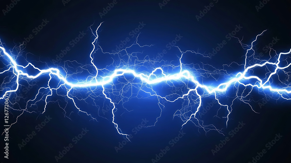 Fototapeta premium Electrical Discharge Powerful Light Energy Streak Dynamic Pattern Visuals on Dark Blue Backdrop