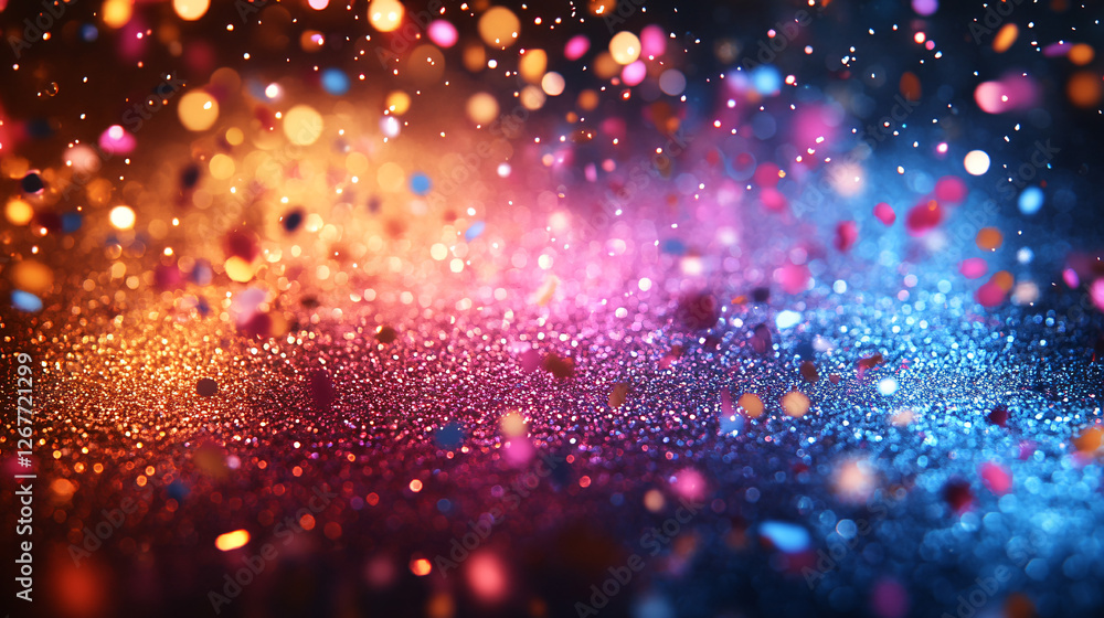 Fototapeta premium Confetti Celebration: A vibrant explosion of colorful confetti, glittering and shimmering in a dynamic burst of light and color, perfect for celebratory backgrounds and designs.