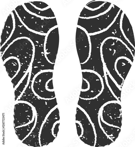 Shoe prints with curved lines create intricate traces on the ground, evoking a sense of journey and investigation, hinting at stories of movement and exploration