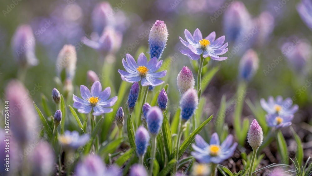 Close-up of purple wildflowers in a natural setting with green grass and soft focus background Copy Space Close-up of purple wildflowers in a natural setting with green grass and soft focus background Copy Space