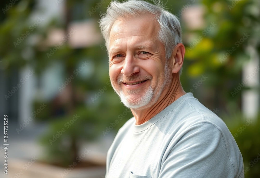 Outdoor portrait of an old man with a warm smile Outdoor portrait of an old man with a warm smile