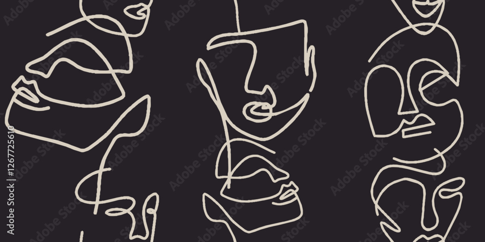 Seamless pattern line drawing of women with different faces Seamless pattern line drawing of women with different faces