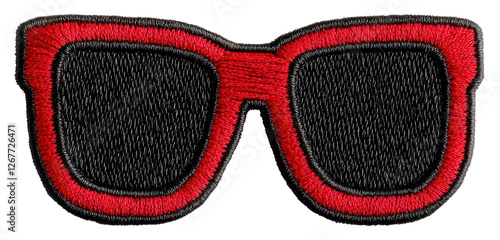 Red and Black Embroidered Sunglasses Patch on Transparent Background