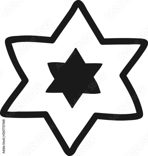 Hand drawn illustration featuring a prominent Star of David nestled within a larger star, symbolizing a strong connection to Jewish heritage, faith, and cultural identity