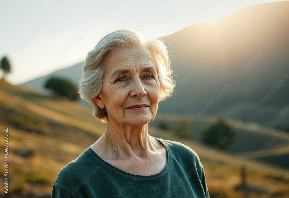Serene outdoor portrait of an elderly woman in natural light Serene outdoor portrait of an elderly woman in natural light
