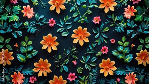 Wallpaper Mural Colorful floral arrangement with various flowers and leaves on a dark background ideal for decorative designs Copy Space Torontodigital.ca